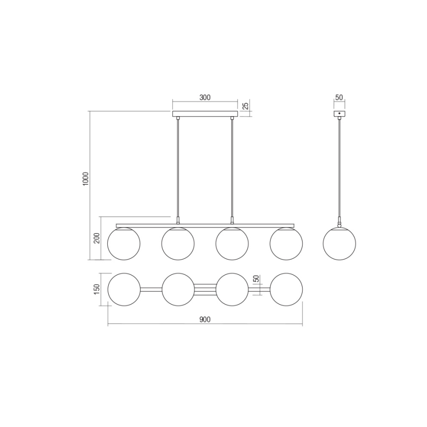 Redo 01-3155 - Пендел BOWLING 4xE27/42W/230V златист