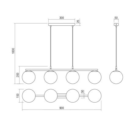 Redo 01-3156 - Пендел BOWLING 4xE27/42W/230V черен