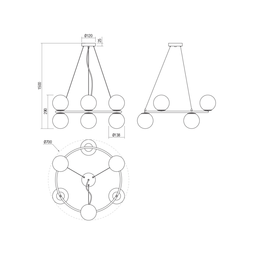 Redo 01-3158 - Пендел BOWLING 6xE14/28W/230V черен