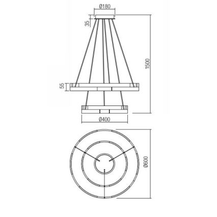 Redo 01-3179 - LED Димируем пендел CASTLE LED/60W/230V черен