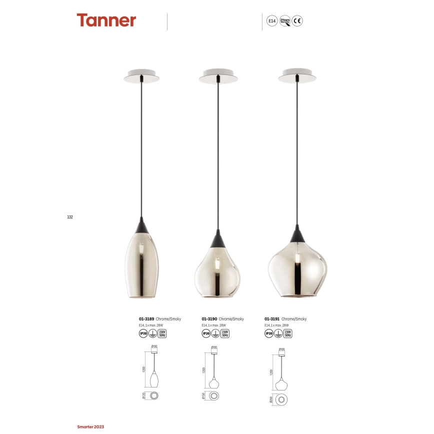Redo 01-3191 - Пендел TANNER 1xE14/28W/230V Ø 20 см