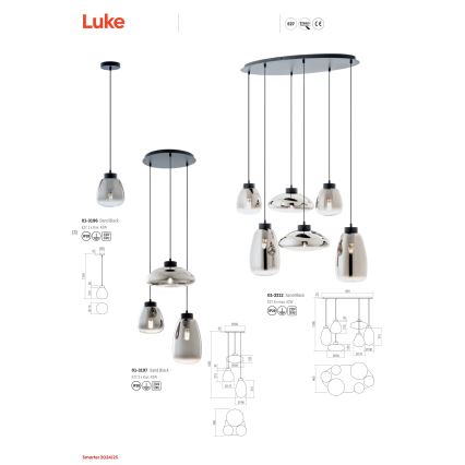 Redo 01-3196 - Пендел LUKE 1xE27/42W/230V Ø 17 см черен