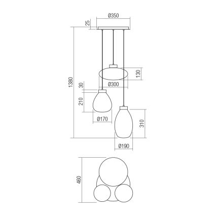 Redo 01-3197 - Пендел LUKE 3xE27/42W/230V Ø 46 см черен