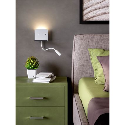 Redo 01-3210 - LED аплик с flexible малко лампа MOKA LED/6W + LED/3W/230V USB CRI90 бял