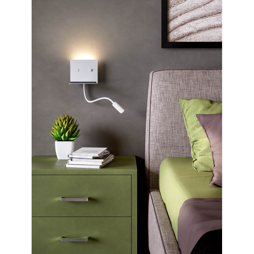 Redo 01-3210 - LED аплик с flexible малко лампа MOKA LED/6W + LED/3W/230V USB CRI90 бял