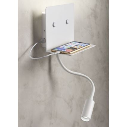 Redo 01-3210 - LED аплик с flexible малко лампа MOKA LED/6W + LED/3W/230V USB CRI90 бял