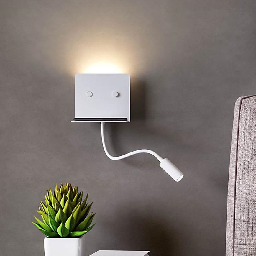 Redo 01-3210 - LED аплик с flexible малко лампа MOKA LED/6W + LED/3W/230V USB CRI90 бял