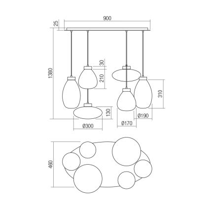 Redo 01-3212 - Пендел LUKE 6xE27/42W/230V черен