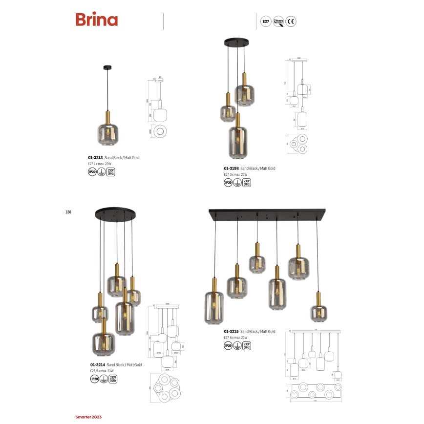 Redo 01-3213 - Пендел BRINA 1xE27/23W/230V