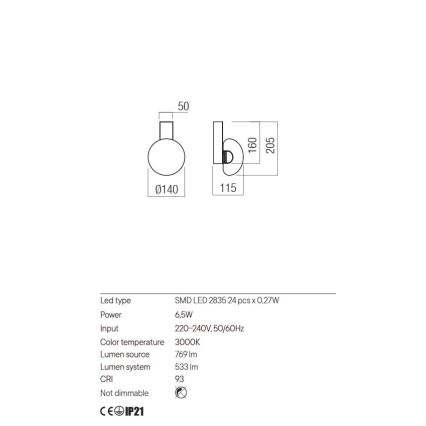 Redo 01-3239 - LED аплик SINCLAIR LED/6,5W/230V CRI 93 IP21 златист