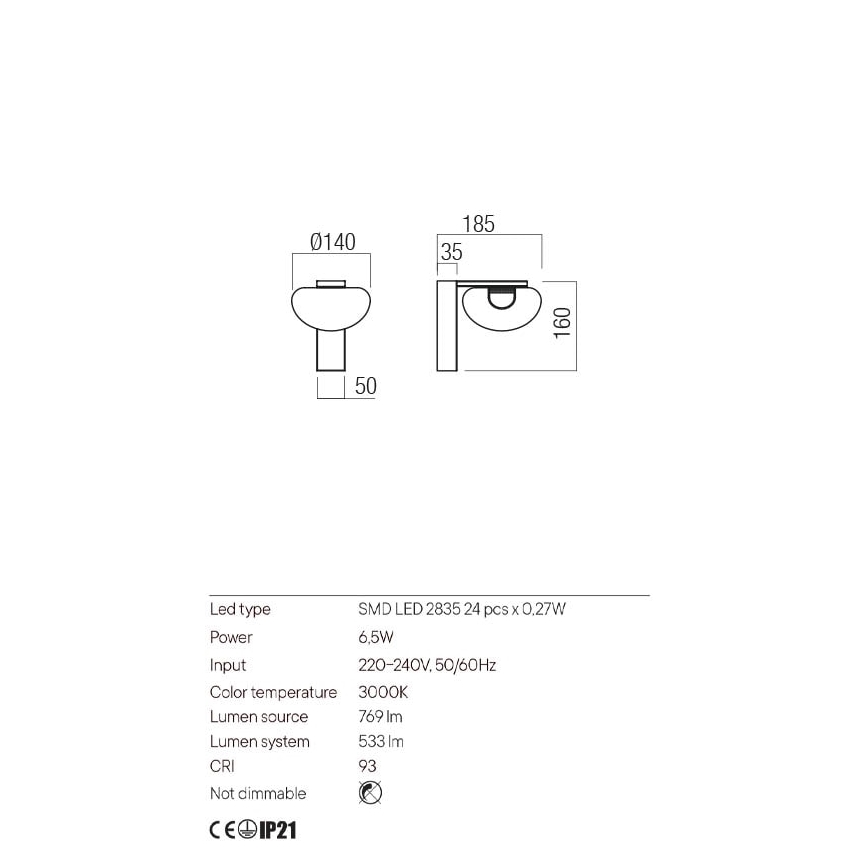 Redo 01-3242 - LED аплик SINCLAIR LED/6,5W/230V CRI 93 IP21 черен