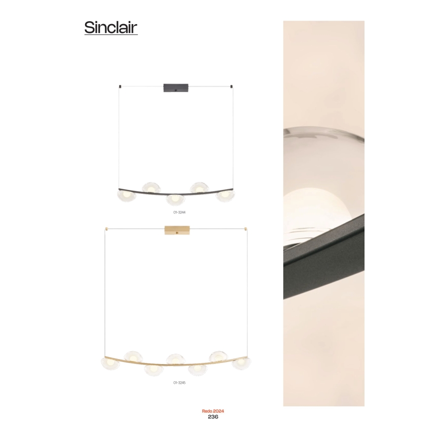 Redo 01-3244 - LED Димируем пендел SINCLAIR LED/35W/230V CRI 93 IP21 черен