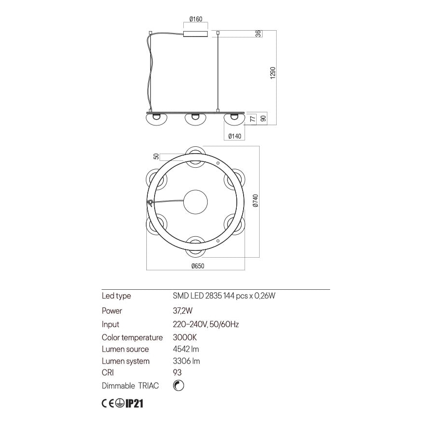 Redo 01-3248- LED Димируем пендел SINCLAIR LED/37,2W/230V CRI 93 IP21 черен