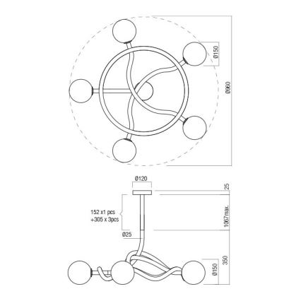 Redo 01-3258 - Полилей на тръба CONFUSIO 5xE14/28W/230V Ø 96 см, златен