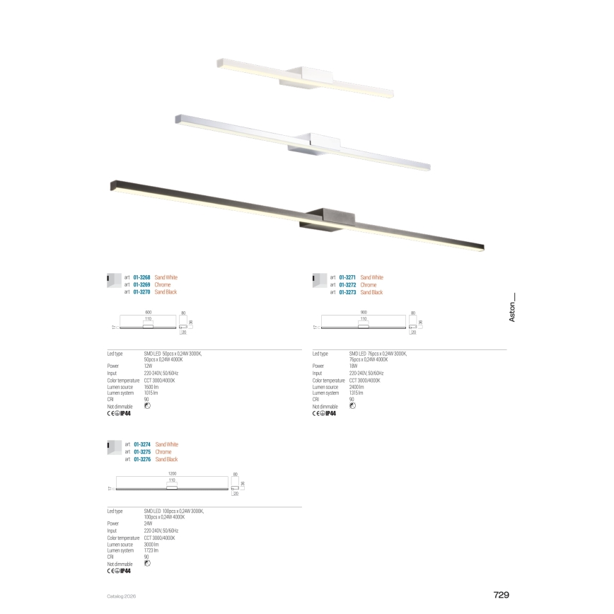 Redo 01-3274 - LED осветление за огледало за баня ASTON LED/24W/230V 3000/4000K 120 cm CRI 90 IP44 бяло