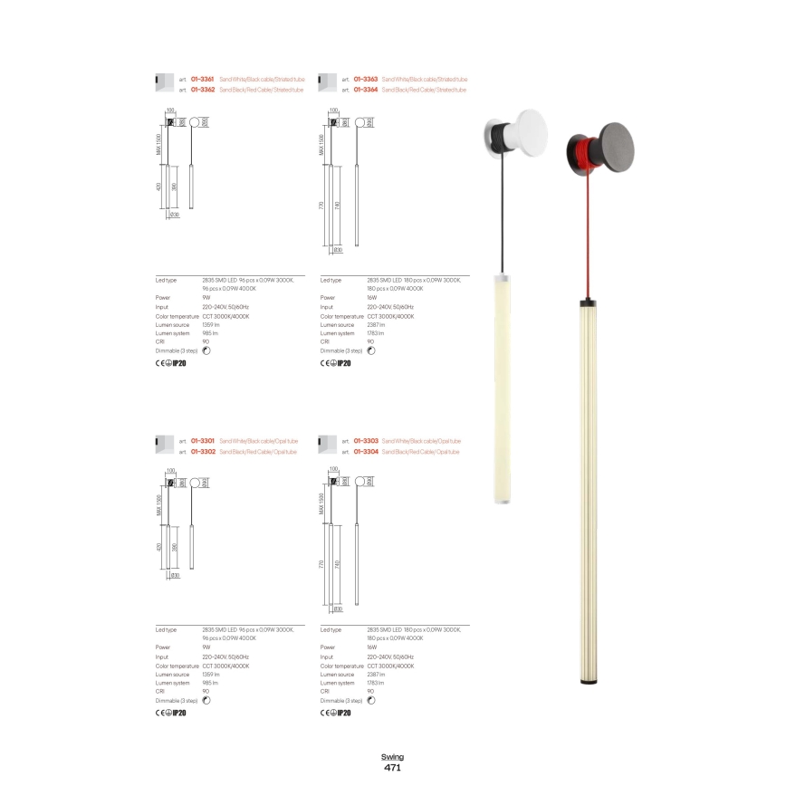 Redo 01-3304 - Димируема LED стенна лампа SWING LED/16W/230V 3000/4000K CRI 90 черна