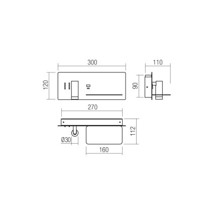 Redo 01-3316 - LED Стенен спот BROOK LED/8W/230V + LED/3W USB CRI 90 черен дeсен