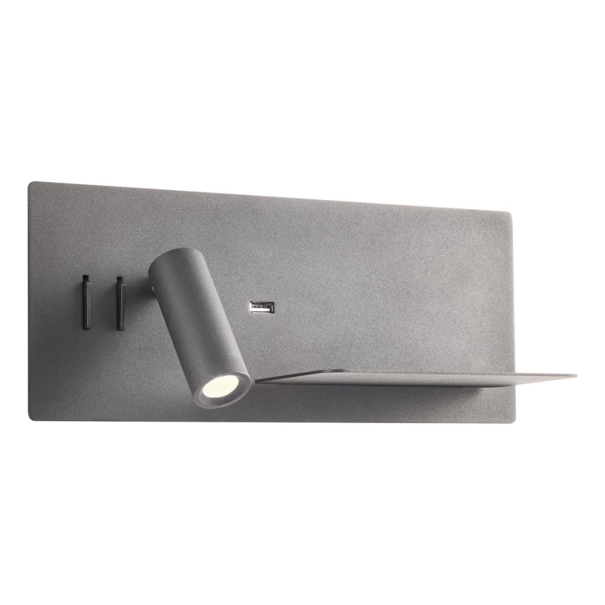 Redo 01-3316 - LED Стенен спот BROOK LED/8W/230V + LED/3W USB CRI 90 черен дeсен