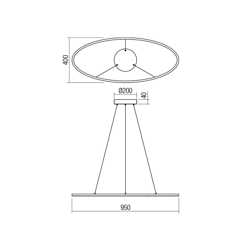 Redo 01-3339 - LED полилей с възможност за димиране, окачен на кабел LEO LED/48W/230V 3000/4000K CRI 90 40x95 cm черен
