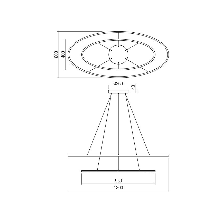 Redo 01-3343 - LED димируем полилей на кабел LEO LED/115W/230V 3000/4000K CRI 90 60x130 cm черен