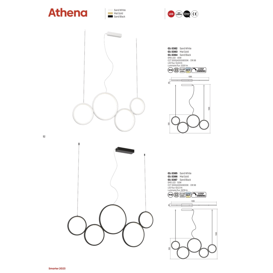 Redo 01-3384 - LED Димируем пендел ATHENA LED/40W/230V 3000/4000/6000K CRI98 черен