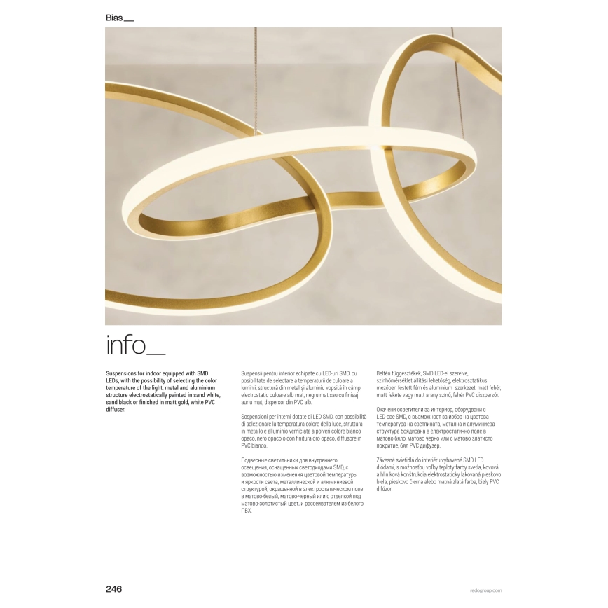 Redo 01-3390 - Димируема висяща лампа на кабел BIAS LED/90W/230V 3000/4500/6500K CRI 90 черна