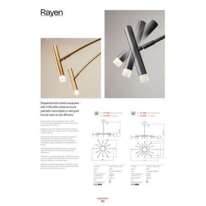 Redo 01-3450 - Димируем LED полилей на прът RAYEN LED/80W/230V CRI 90 златен