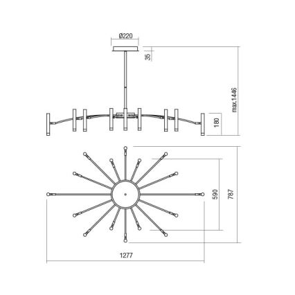 Redo 01-3450 - Димируем LED полилей на прът RAYEN LED/80W/230V CRI 90 златен