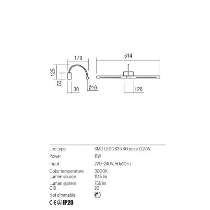 Redo 01-3466 - LED Лампа за картина KENDO LED/11W/230V 51,4 см CRI 92 бял