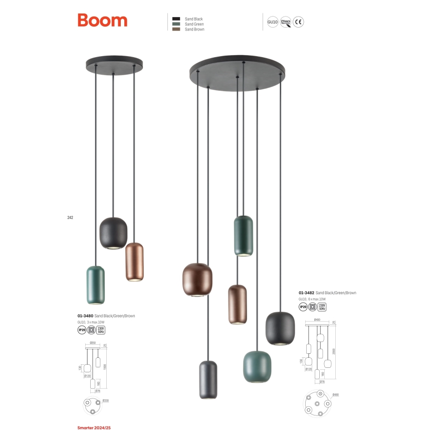 Redo 01-3480 - Пендел BOOM 3xGU10/10W/230V Ø 33 см черен/зелен/кафяв
