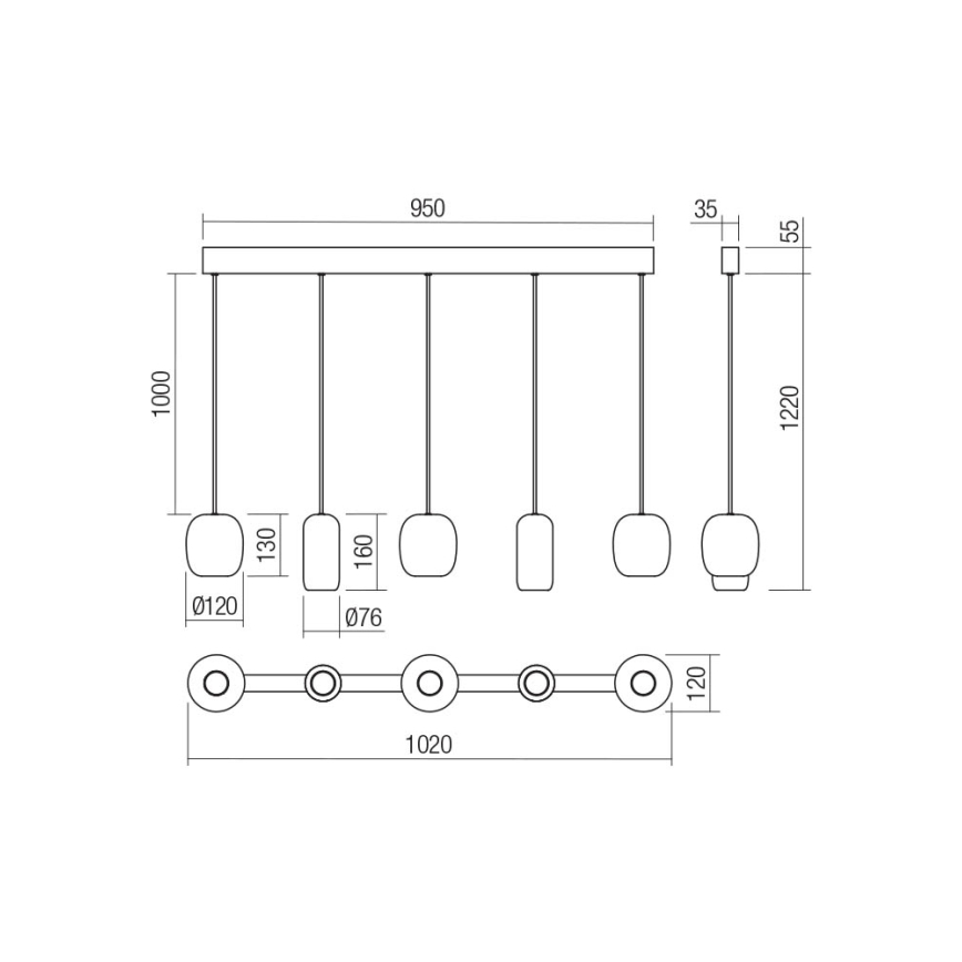 Redo 01-3481 - Пендел BOOM 5xGU10/10W/230V черен/зелен/кафяв