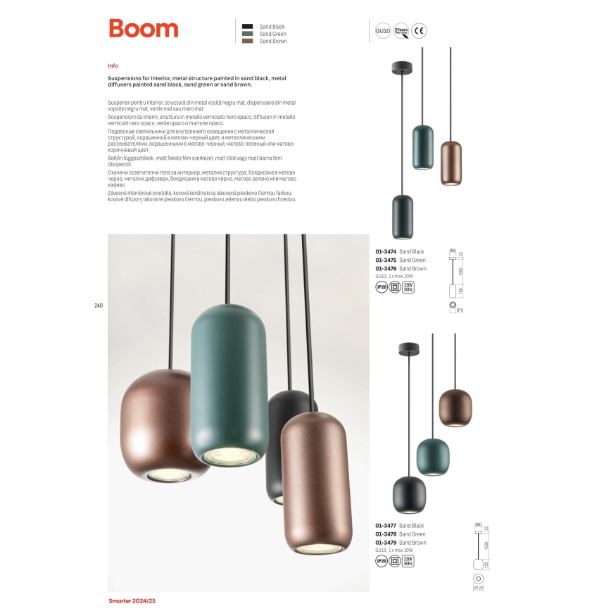 Redo 01-3482 - Пендел BOOM 6xGU10/10W/230V Ø 48 см черен/зелен/кафяв