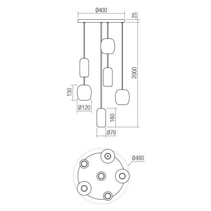 Redo 01-3482 - Пендел BOOM 6xGU10/10W/230V Ø 48 см черен/зелен/кафяв
