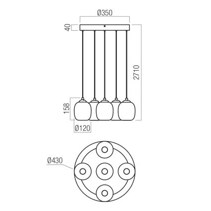 Redo 01-3488 - LED димируема люстра на кабел KHADI 5xLED/5,2W/230V CRI 90 Ø 43 см черна/опушена