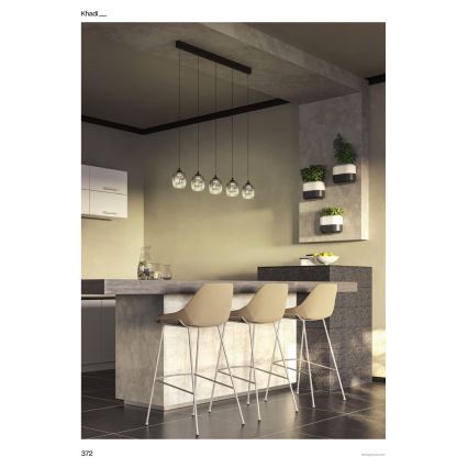 Redo 01-3490 - LED подвесен полилей на кабел KHADI, с възможност за димиране, 5xLED/5,2W/230V CRI 90 черен/опушен