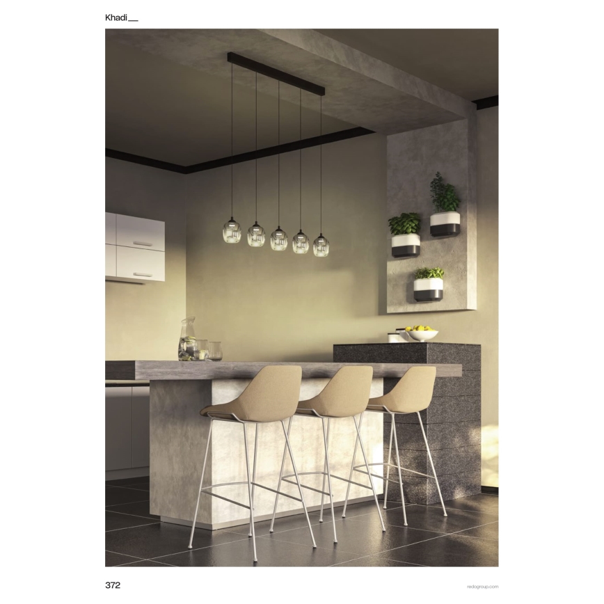 Redo 01-3490 - LED подвесен полилей на кабел KHADI, с възможност за димиране, 5xLED/5,2W/230V CRI 90 черен/опушен