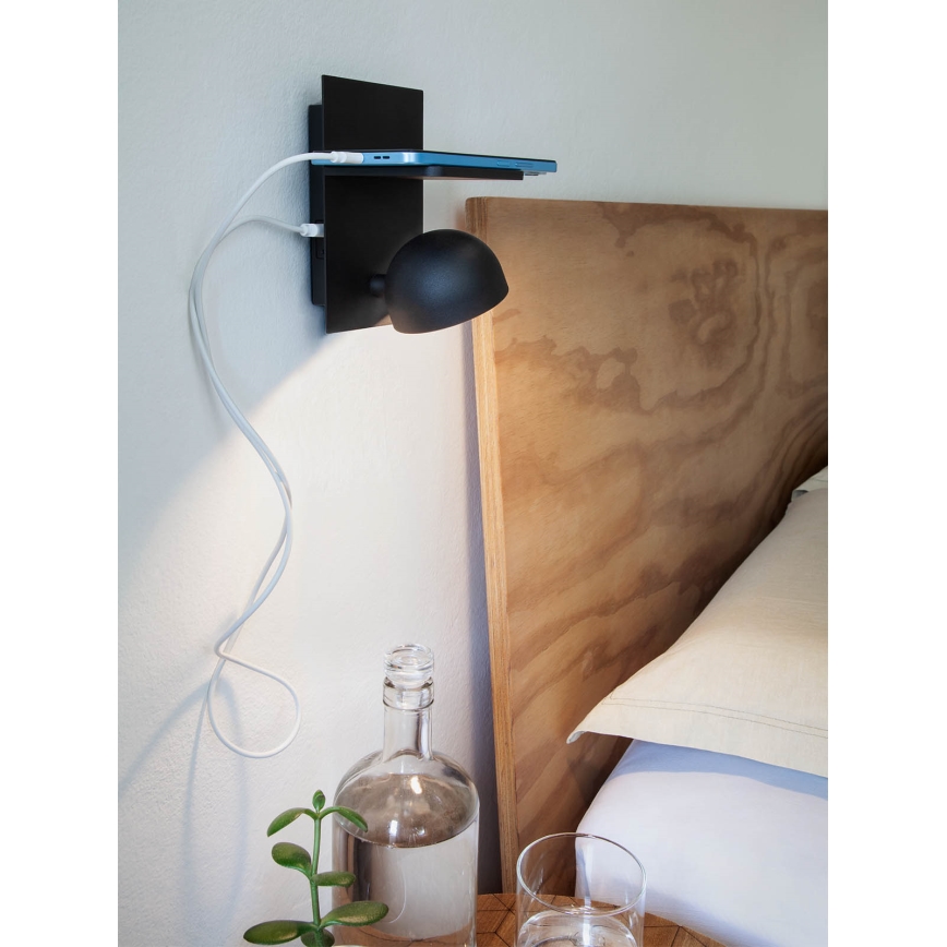 Redo 01-3491 - LED Стенен спот SEIBI LED/7W/230V USB CRI 90 черен