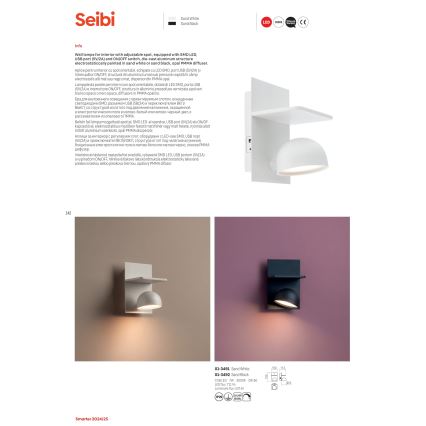 Redo 01-3491 - LED Стенен спот SEIBI LED/7W/230V USB CRI 90 черен