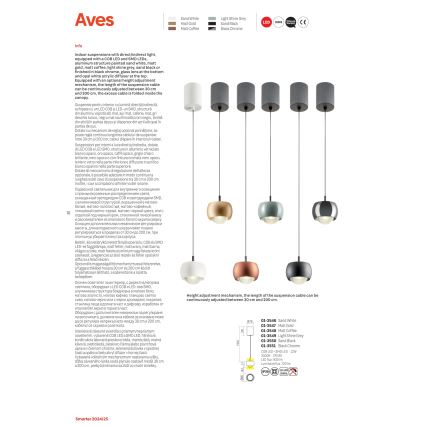 Redo 01-3549 - LED Пендел AVES LED/12W/230V Ø 9,6 см CRI 90 сив