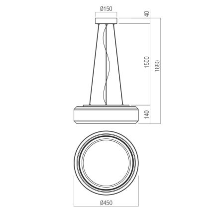 Redo 01-3592 - LED Пендел SOLERA LED/36W/230V Ø 45 см CRI 93 3000/4000K сив
