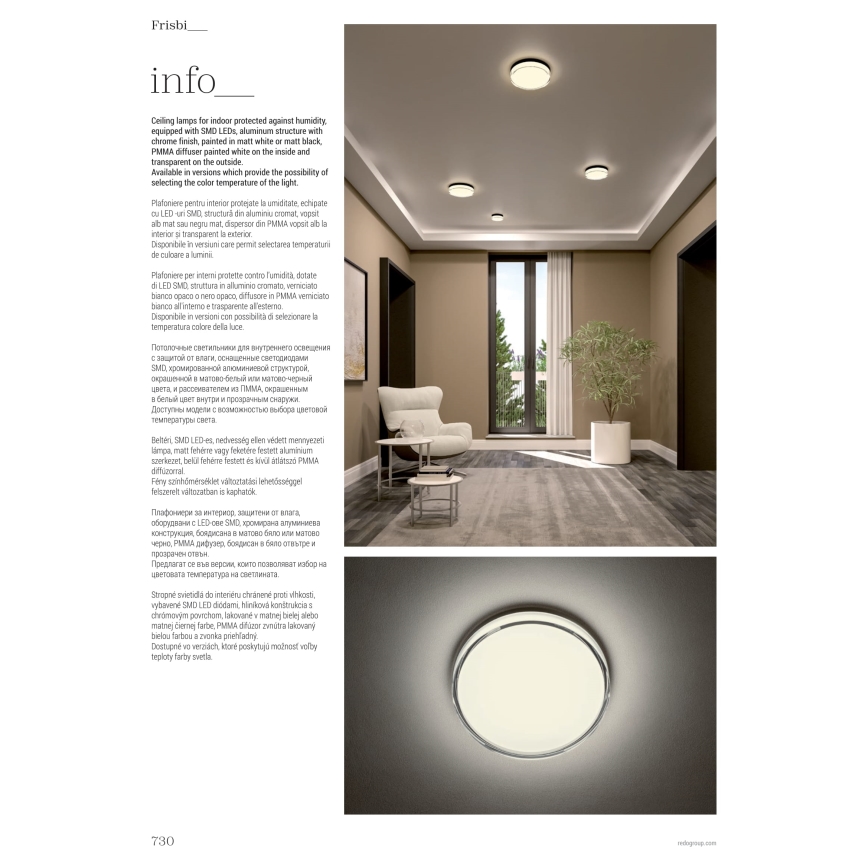 Redo 01-3733 - LED Плафон за баня FRISBI LED/8W/230V Ø 15 см CRI 90 IP44 черен