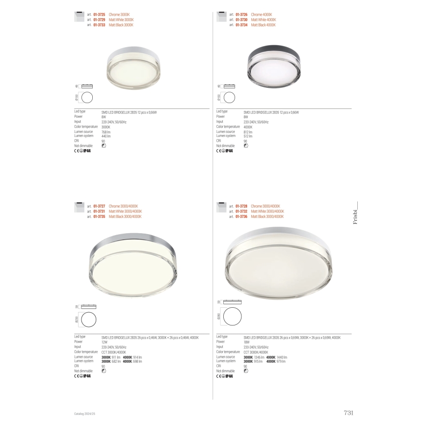 Redo 01-3733 - LED таванно осветително тяло за баня FRISBI LED/8W/230V диаметър 15 см CRI 90 IP44 черно