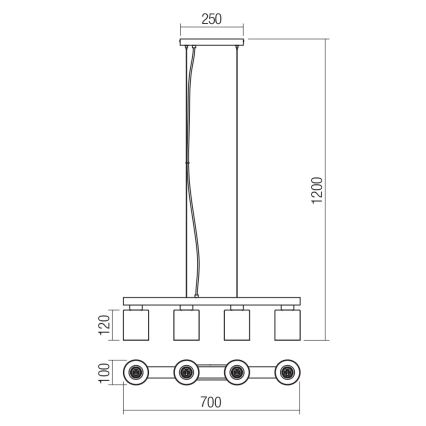 Redo 01-3986 - Пендел ROTIS 4xE27/15W/230V