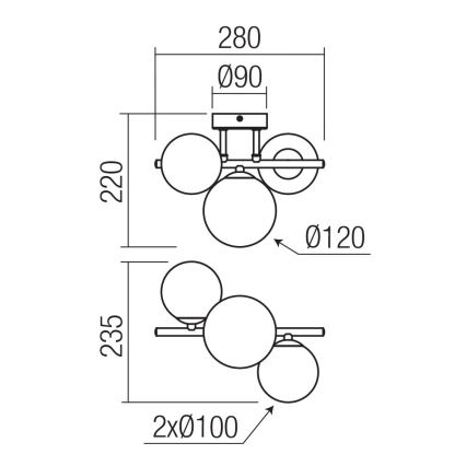 Redo 01-3988 - Полилей за повърхностен монтаж ASTRA 3xG9/8W/230V черен