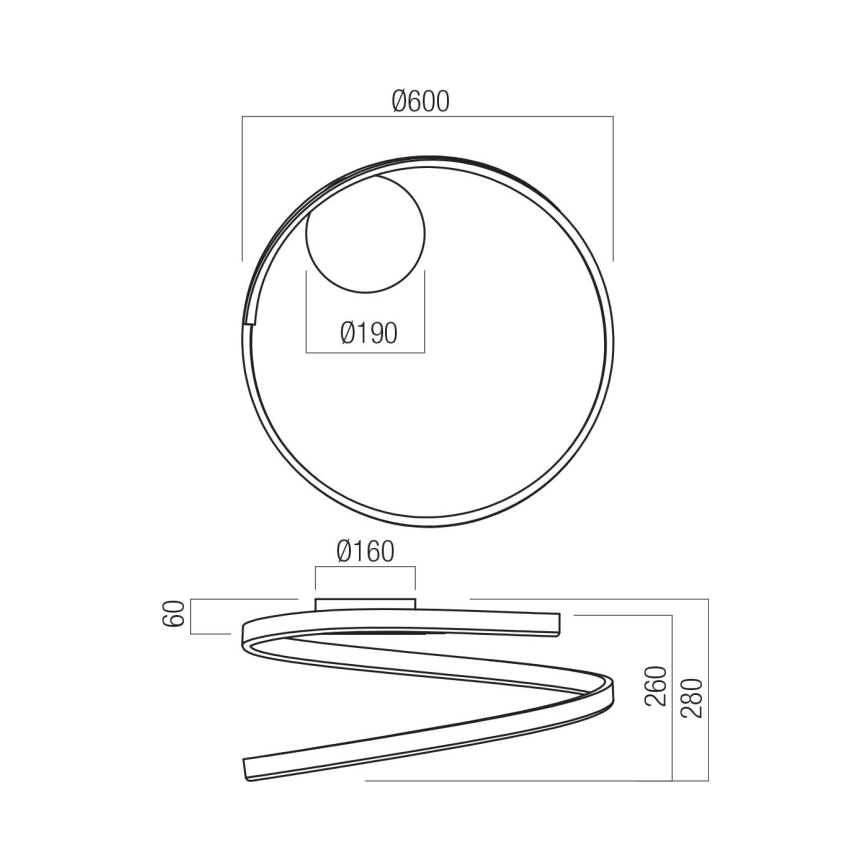 Redo 01-4012 - LED димируемо таванно осветително тяло SCROLL LED/38W/230V 3000K/4000K/6000K CRI 90 диаметър 60 см черно