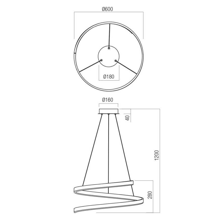Redo 01-4013 - Полилей SCROLL на кабел с възможност за димиране LED/38W/230V 3000K/4000K/6000K CRI 90 Ø 60 см бял