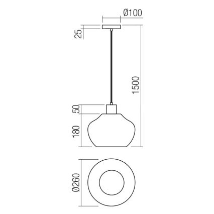 Redo 01-4046 - Пендел ATLANTIS 1xE27/42W/230V Ø 26 см черен