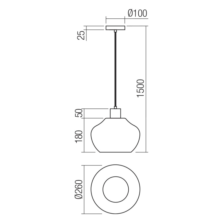Redo 01-4046 - Пендел ATLANTIS 1xE27/42W/230V Ø 26 см черен