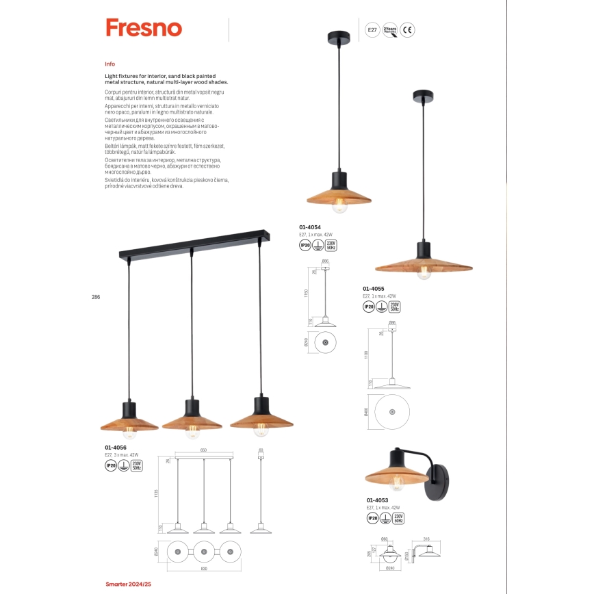 Redo 01-4054 - Пендел FRESNO 1xE27/42W/230V Ø 24 cm