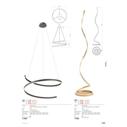 Redo 01-4282 - димируема LED подова лампа SCROLL LED/30W/230V 3000K/4000K/6000K CRI 90 златна